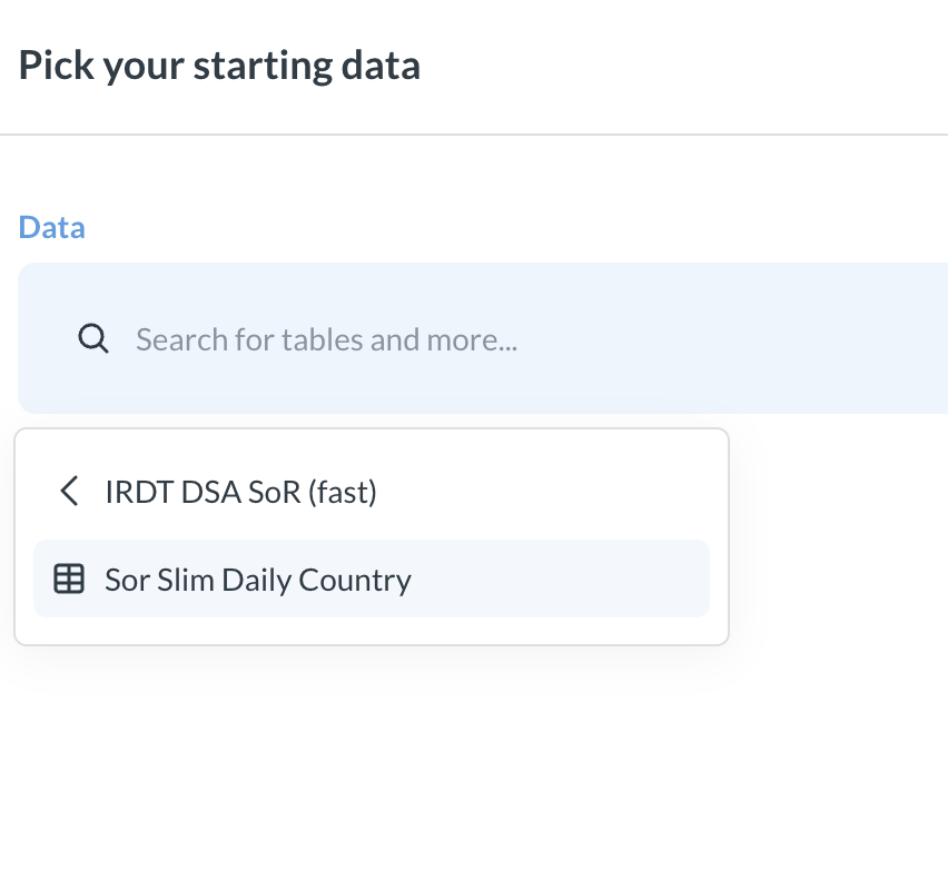 The IRDT DSA SoR (fast) source expanded, showing the Sor Slim Daily Country table
